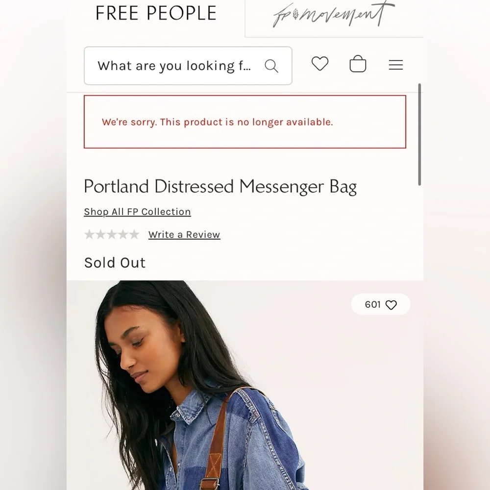 NWOT FREE PEOPLE Portland Distressed Messenger Bag - Picture 4 of 9